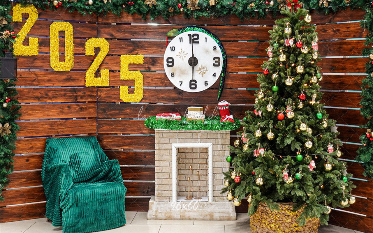 Wooden Christmas Tree 2025 New Year Backdrop - Layoris