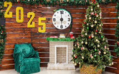 Wooden Christmas Tree 2025 New Year Backdrop - Layoris
