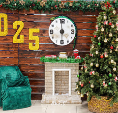 Wooden Christmas Tree 2025 New Year Backdrop - Layoris