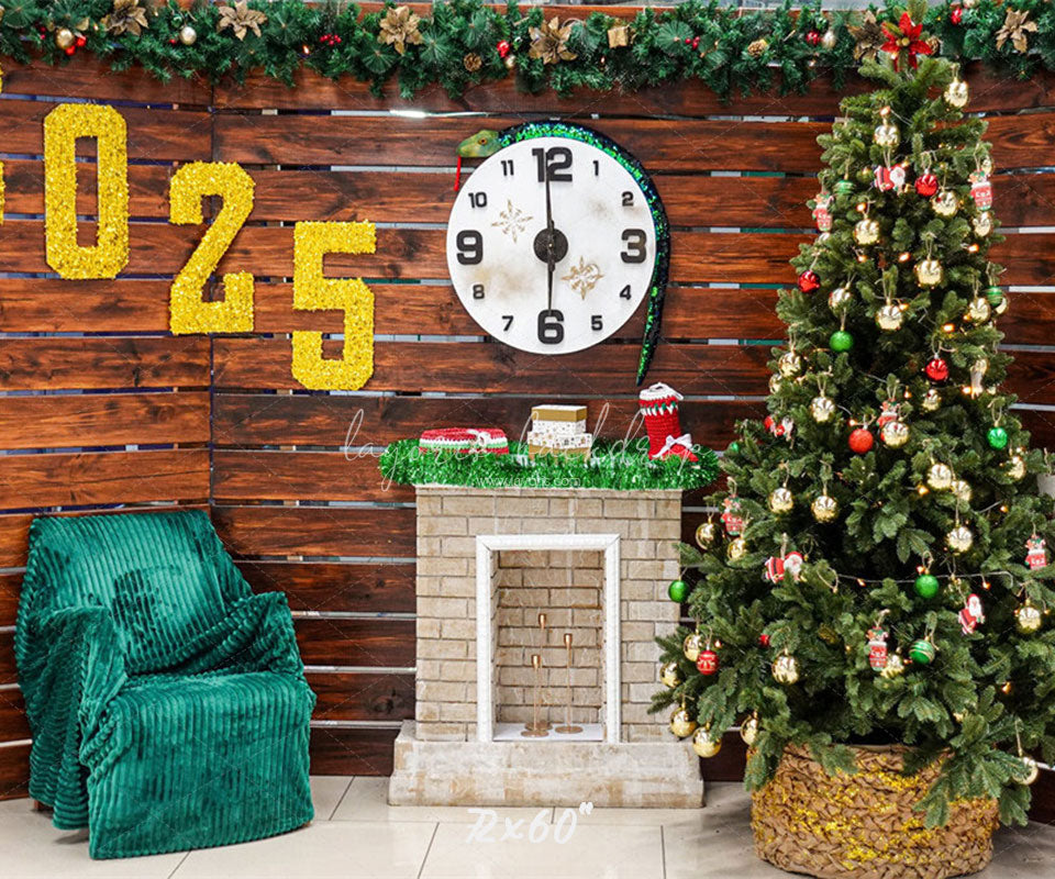 Wooden Christmas Tree 2025 New Year Backdrop - Layoris