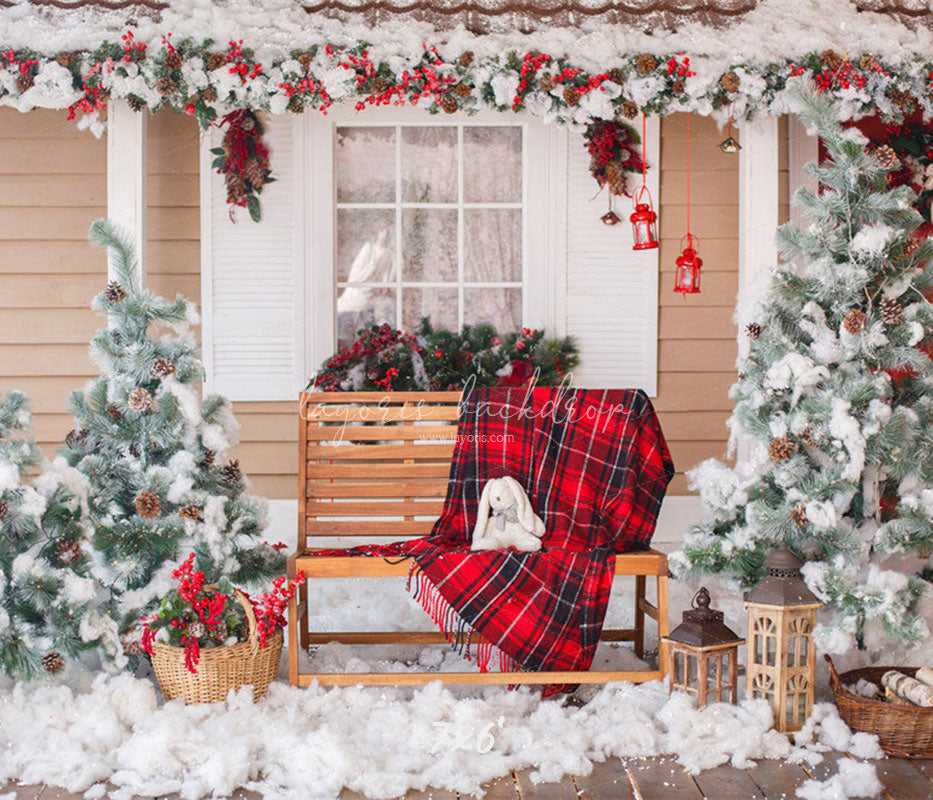 Yard After The Snow Christmas Photo Backdrop - Layoris