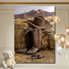 Layoris Haystack Boots Western Cowboy Photo Backdrop