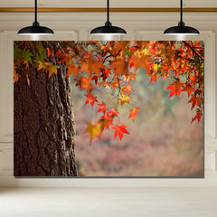 Layoris Red Maple Leaves Autumn Photography Backdrop