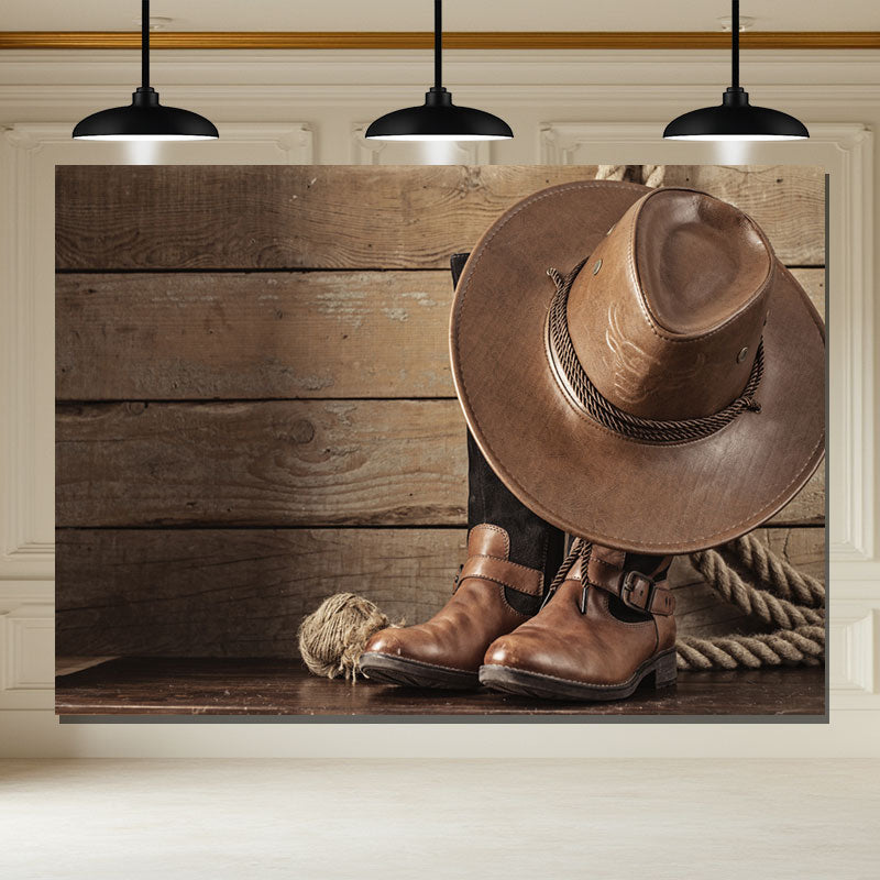 Layoris Brown Wood Hat Western Cowboy Photo Backdrop