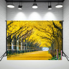 Layoris Street Yellow Ginkgo Tree Photography Backdrop