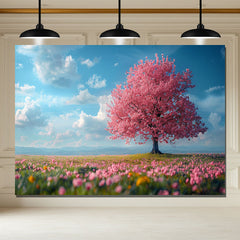 Layoris A Tree With Pink Flowers In Full Bloom Spring Backdrop