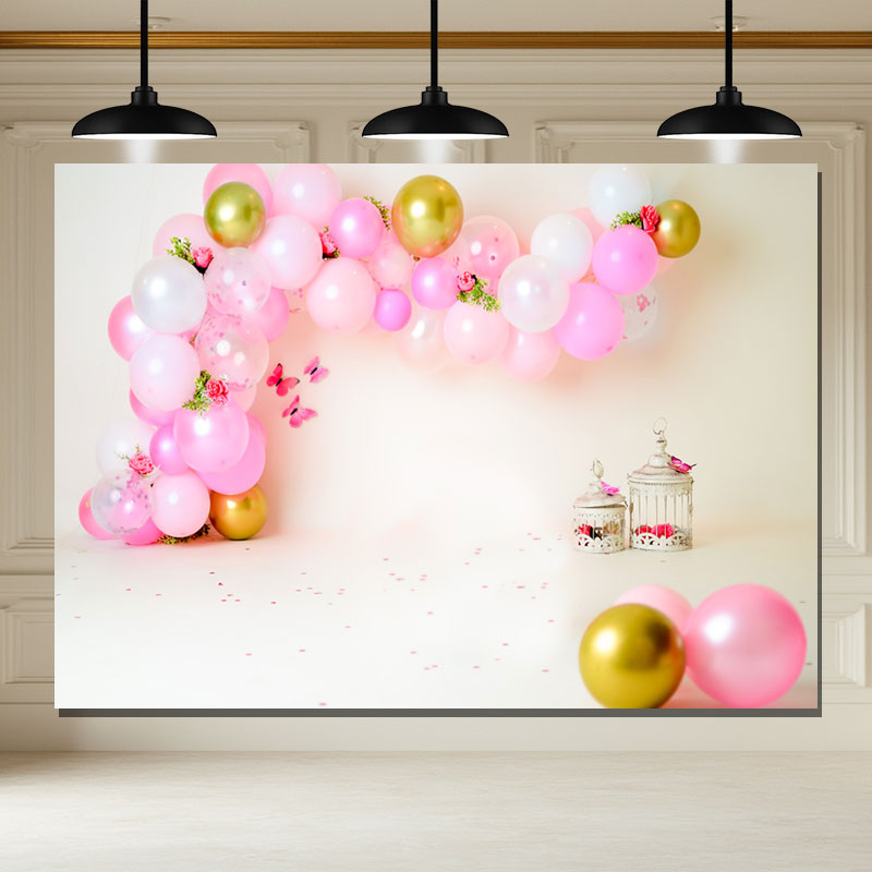 Layoris Pink Balloon Birthday Mini Session Backdrop