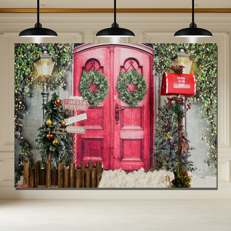 Layoris Redwood Door Mailbox Christmas Photography Backdrop