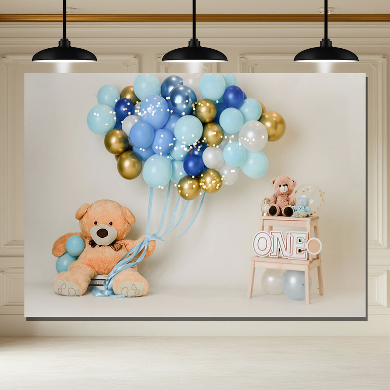 Layoris Bear Blue Balloon 1St Birthday Mini Session Backdrop
