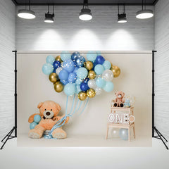 Layoris Bear Blue Balloon 1St Birthday Mini Session Backdrop