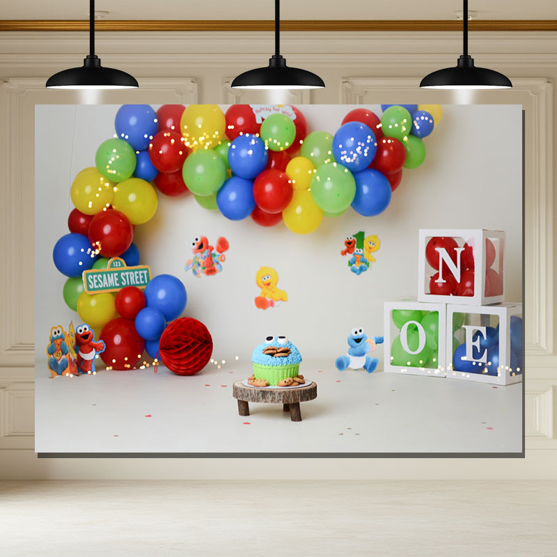 Layoris Balloon Cake 1St Birthday Mini Session Backdrop
