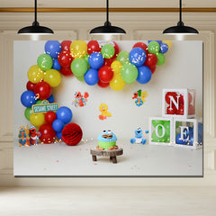 Layoris Balloon Cake 1St Birthday Mini Session Backdrop