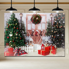 Layoris Wreath Wooden Door Christmas Tree Festive Backdrop
