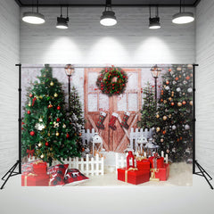 Layoris Wreath Wooden Door Christmas Tree Festive Backdrop