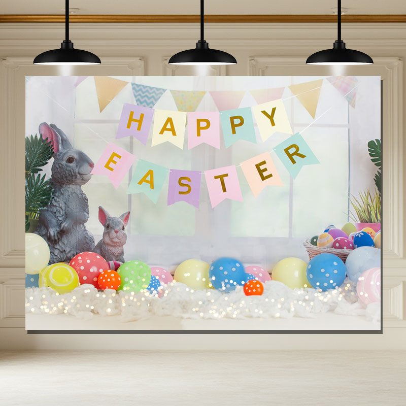 Layoris Balloon Bunny Happy Easter Backdrop