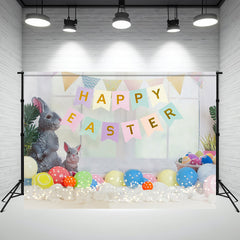 Layoris Balloon Bunny Happy Easter Backdrop