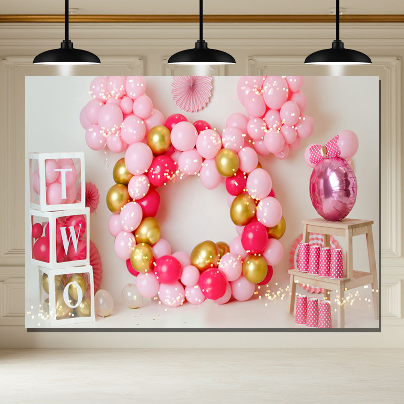 Layoris Pink Balloon 2Nd Birthday Mini Session Backdrop