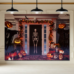 Layoris House Skull Evil Pumpkin Halloween Backdrop