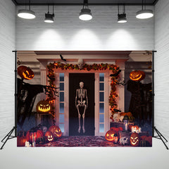 Layoris House Skull Evil Pumpkin Halloween Backdrop