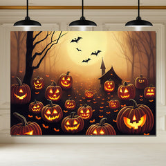 Layoris Fog Evil Pumpkin Bats Halloween Backdrop