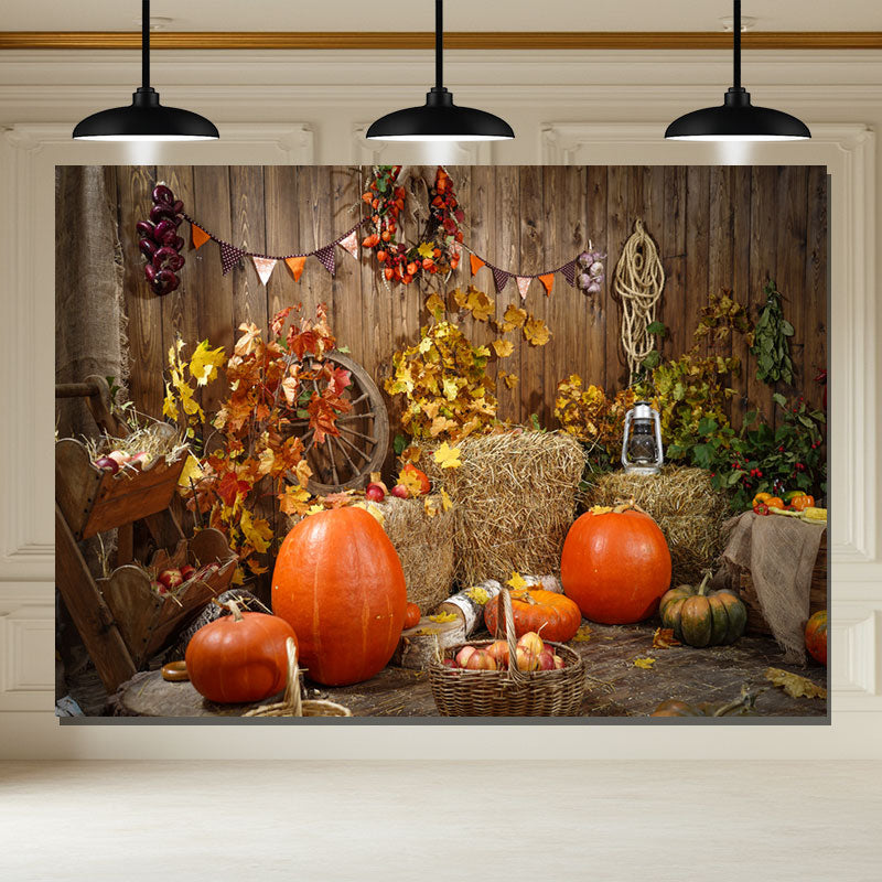 Layoris Haystack Pumpkin Wood Thanksgiving Backdrop