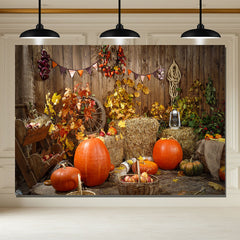 Layoris Haystack Pumpkin Wood Thanksgiving Backdrop