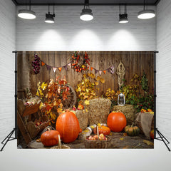 Layoris Haystack Pumpkin Wood Thanksgiving Backdrop