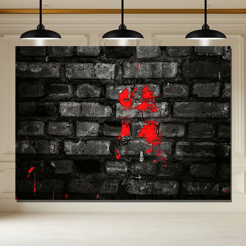 Layoris Gloomy Black Brick Red Mark Halloween Backdrop