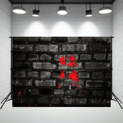 Layoris Gloomy Black Brick Red Mark Halloween Backdrop