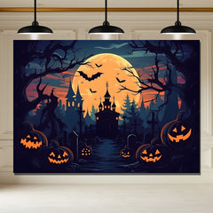 Layoris Spooky Pumpkin Castle Moon Halloween Backdrop