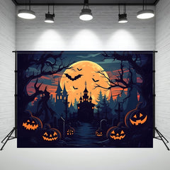 Layoris Spooky Pumpkin Castle Moon Halloween Backdrop