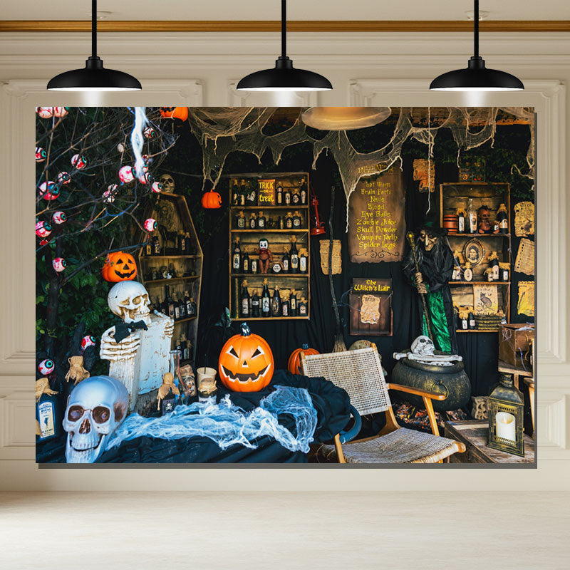 Layoris Witch Shop Skull Pumpkin Halloween Backdrop