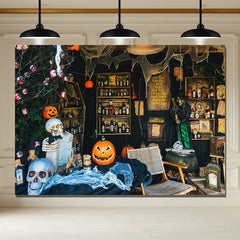 Layoris Witch Shop Skull Pumpkin Halloween Backdrop