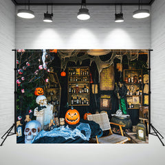 Layoris Witch Shop Skull Pumpkin Halloween Backdrop