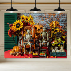 Layoris Family Of Three Skeletons Halloween Backdrop