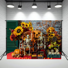 Layoris Family Of Three Skeletons Halloween Backdrop