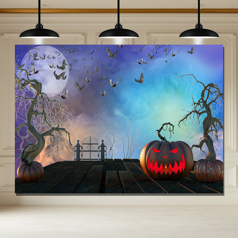Layoris Blue Smoke Bat Pumpkin Halloween Backdrop