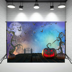 Layoris Blue Smoke Bat Pumpkin Halloween Backdrop