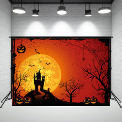 Layoris Pumpkin Castle Moon Orange Halloween Backdrop