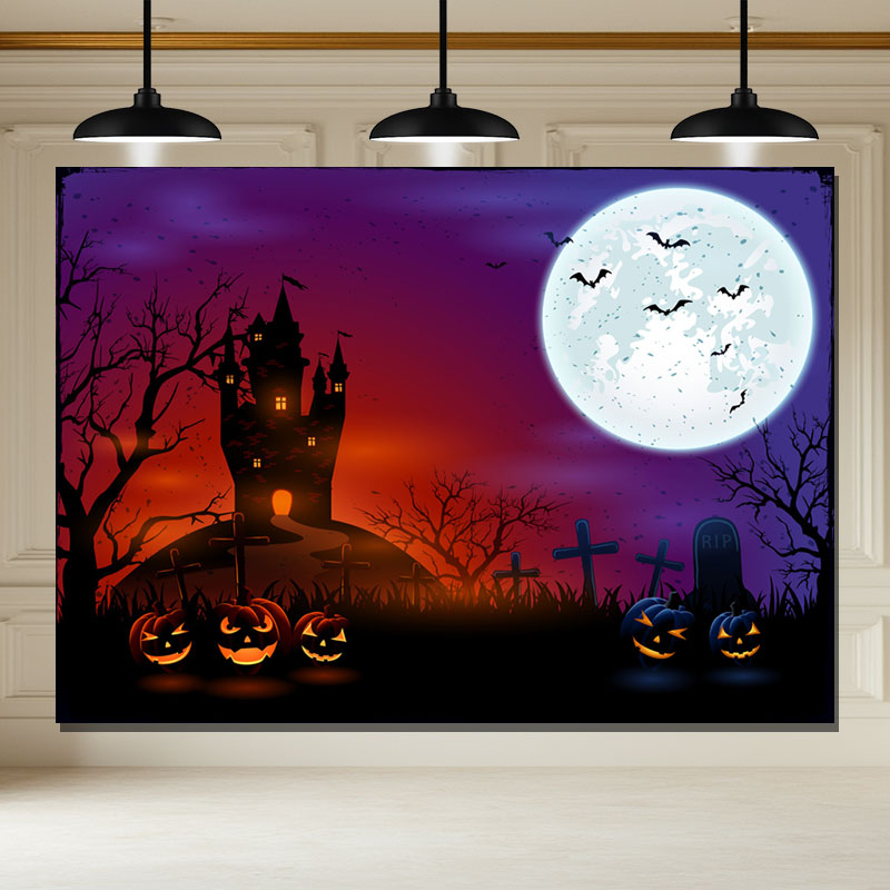 Layoris Moon Castle Cemetery Halloween Backdrop