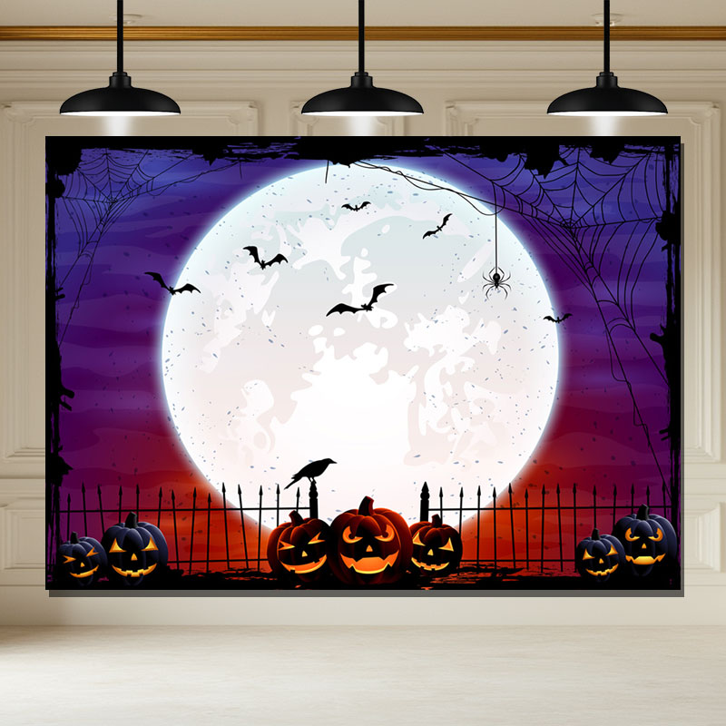 Layoris Scary Giant Moon Pumpkin Halloween Backdrop