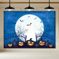 Layoris Scary Giant Moon Spiderweb Blue Halloween Backdrop