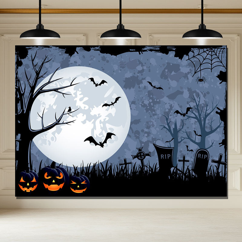 Layoris Spooky Giant Moon Night Cemetery Halloween Backdrop
