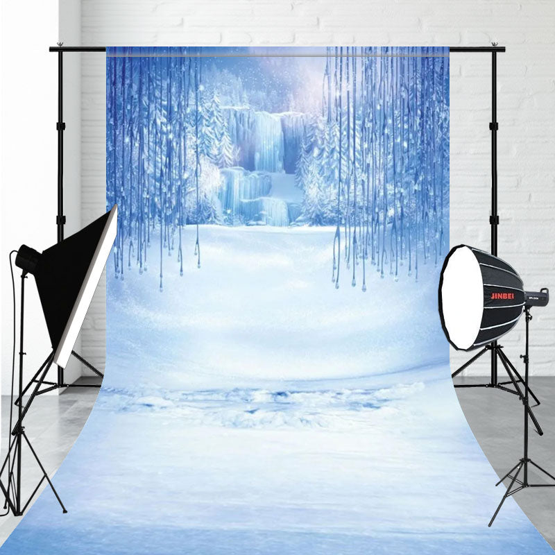 Ice And Snow Waterfall Blue Sweep Backdrop - Layoris
