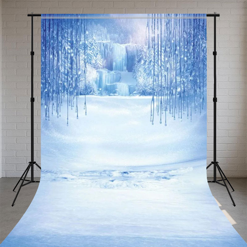 Ice And Snow Waterfall Blue Sweep Backdrop - Layoris