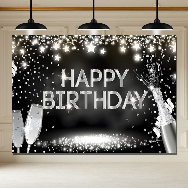 Layoris Silver Glitter Wine Glass Happy Birthday Backdrop