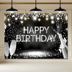 Layoris Silver Glitter Wine Glass Happy Birthday Backdrop