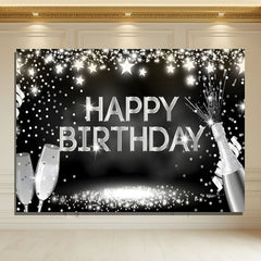 Layoris Silver Glitter Wine Glass Happy Birthday Backdrop