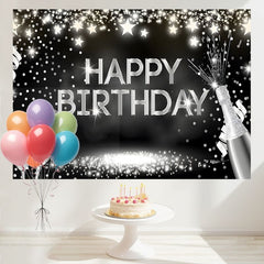 Layoris Silver Glitter Wine Glass Happy Birthday Backdrop