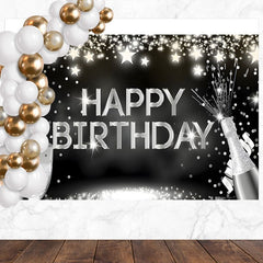 Layoris Silver Glitter Wine Glass Happy Birthday Backdrop